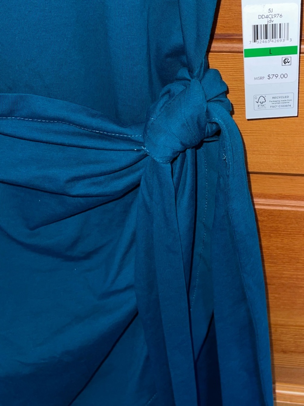 DKNY Teal Knot-Side Wrap Shift Dress.  Women’s L.  NWT. - Picture 5 of 9